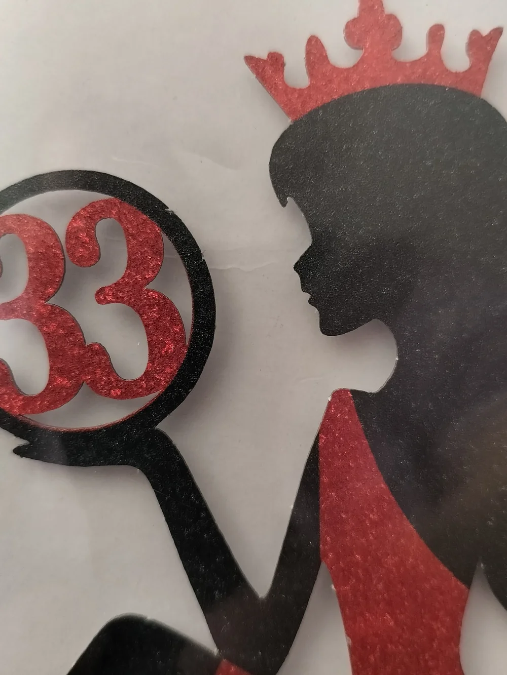 Black and Red Glitter Princess Silhouette Cake Topper with '33' Birthday